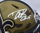 DREW BREES AUTOGRAPHED SIGNED SAINTS CAMO SPEED MINI HELMET BECKETT 185740