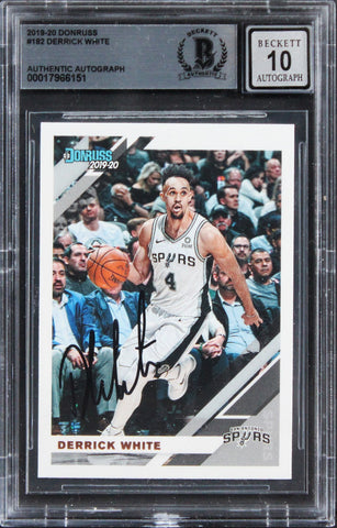 Spurs Derrick White Signed 2019 Donruss #182 Card Auto Graded 10! BAS Slabbed