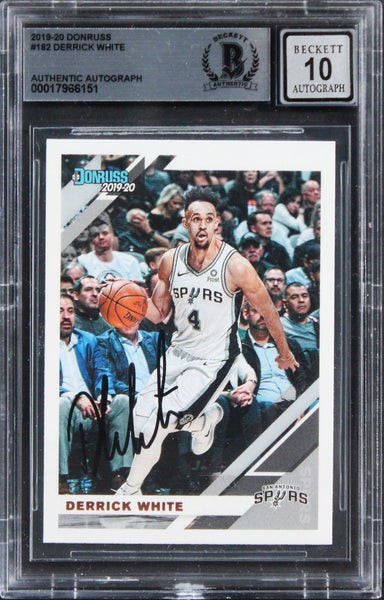 Spurs Derrick White Signed 2019 Donruss #182 Card Auto Graded 10! BAS Slabbed