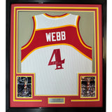 FRAMED Autographed/Signed SPUD WEBB 35x39 Atlanta White Jersey JSA COA Auto