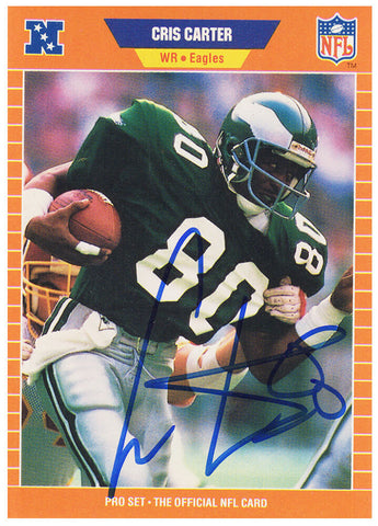 Cris Carter autographed Eagles 1989 Pro Set Football Rookie Card #314 -(SS COA)