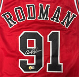 DENNIS RODMAN - Chicago Bulls - Signed Custom Replica Red Jersey AUTO - BAS