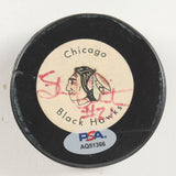 Stan Mikita Signed Chicago Blackhawks Logo Puck w/Display Case (PSA) HOF Center