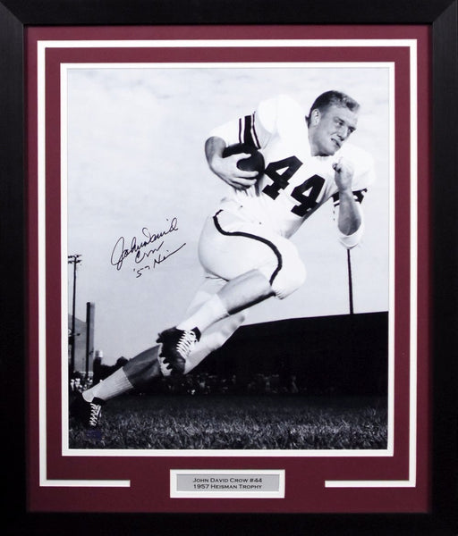 JOHN DAVID CROW AUTOGRAPHED TEXAS A&M AGGIES 16x20 FRAMED PHOTO W/ 57 HEISMAN