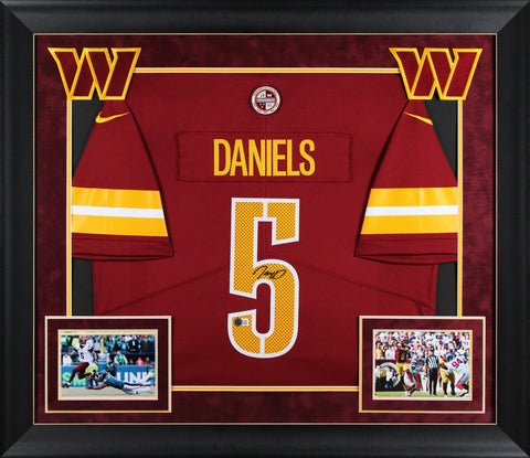 Commanders Jayden Daniels Signed Maroon Nike Framed Jersey BAS #BQ32964