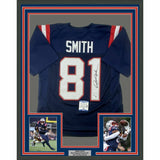 FRAMED Autographed/Signed JONNU SMITH 33x42 Blue Football Jersey Beckett COA
