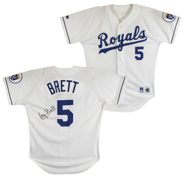 Royals George Brett Authentic Signed White Russell Athletic Jersey BAS #BU55013