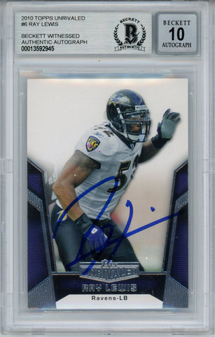 Ray Lewis Signed 2010 Topps Unrivaled #6 Trading Card Beckett 10 Slab 35260