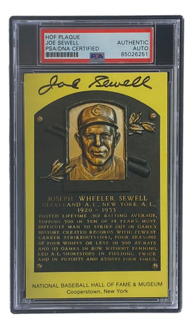 Joe Sewell Signed 4x6 Cleveland Hall Of Fame Plaque Card PSA/DNA 85026251