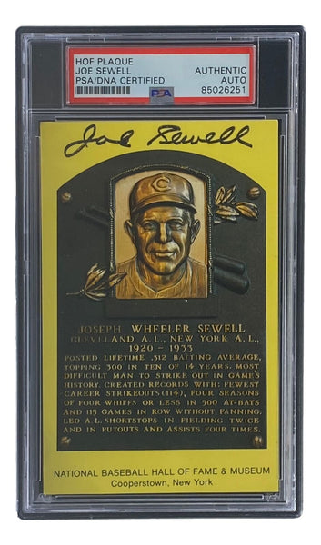 Joe Sewell Signed 4x6 Cleveland Hall Of Fame Plaque Card PSA/DNA 85026251