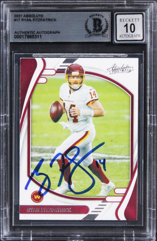 Commanders Ryan Fitzpatrick Signed 2021 Absolute #17 Card Auto 10! BAS Slabbed
