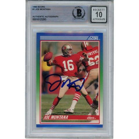 Joe Montana Autographed/Signed 1990 Score 1 10 Grade Trading Card Beckett 47108