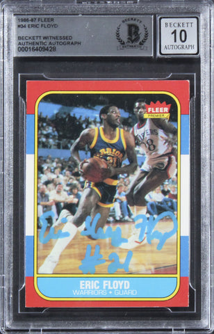 Warriors Eric "Sleepy" Floyd Signed 1986 Fleer #34 Card Auto 10! BAS Slabbed