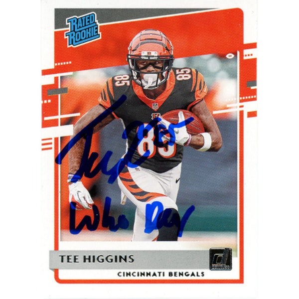 Tee Higgins Autographed Donruss Rated Rookie Who Dey Trading Card Beckett 48934