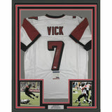 FRAMED Autographed/Signed MICHAEL MIKE VICK 33x42 Atlanta White Jersey PSA COA