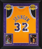 Lakers Magic Johnson Signed 1984-85 M&N HWC Swingman Yellow Framed Jersey BAS W