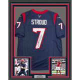 Framed Autographed/Signed C.J CJ Stroud 35x39 Blue Nike LTD Jersey Fanatics COA
