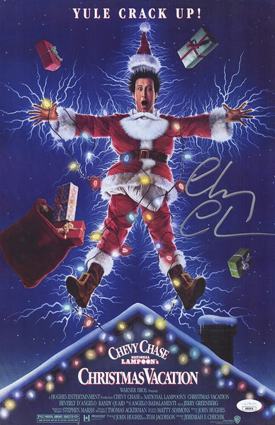Chevy Chase Signed Christmas Vacation 11x17 Movie Poster (In Silver) (JSA COA)