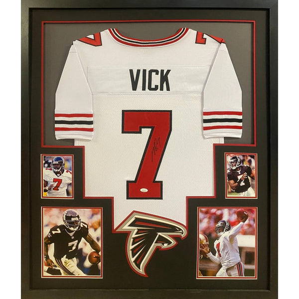 Michael Vick Autographed Signed Framed White Atlanta Falcons TB Jersey JSA