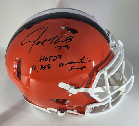 Browns JOE THOMAS Signed Full Size Authentic Speed Helmet AUTO w/ 2 Insc JSA