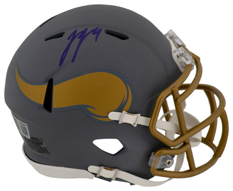J.J. (JJ) McCarthy Signed Vikings SLATE Riddell Speed Mini Helmet -(BECKETT COA)