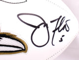 Joe Flacco Ray Lewis Autographed Baltimore Ravens Logo Football-Beckett W Holo