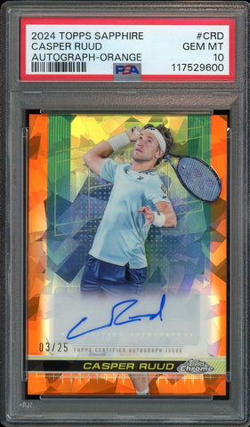 2024 Topps Chrome Sapphire Tennis Orange /25 Casper Ruud Auto PSA 10 GEM MINT