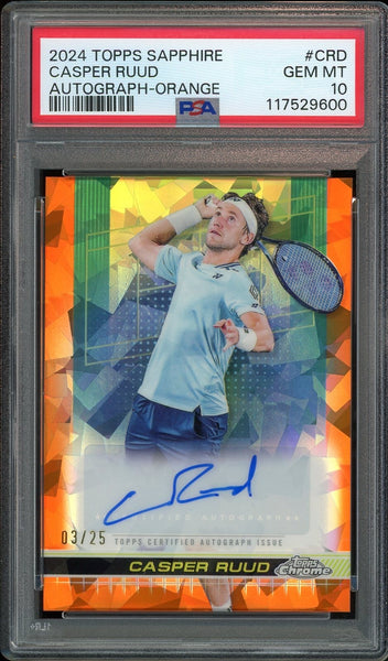 2024 Topps Chrome Sapphire Tennis Orange /25 Casper Ruud Auto PSA 10 GEM MINT