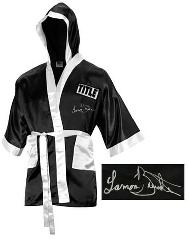 Lamon Brewster Signed Title Black Boxing Robe w/Relentless - (SCHWARTZ COA)