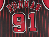 DENNIS RODMAN (Bulls black pin TOWER) Signed Autographed Framed Jersey JSA