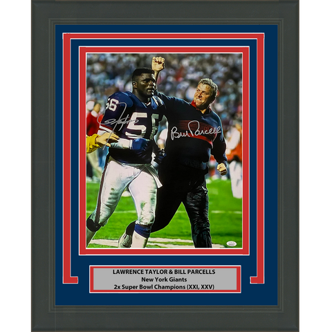 Framed Autographed Lawrence Taylor Bill & Parcells Giants 16x20 Photo JSA COA #2