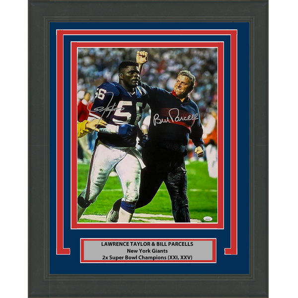 Framed Autographed Lawrence Taylor Bill & Parcells Giants 16x20 Photo JSA COA #2