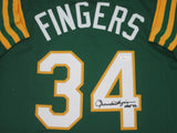 Athletics ROLLIE FINGERS Signed Custom Grn Replica Jersey AUTO w/ HOF '92 - BCA