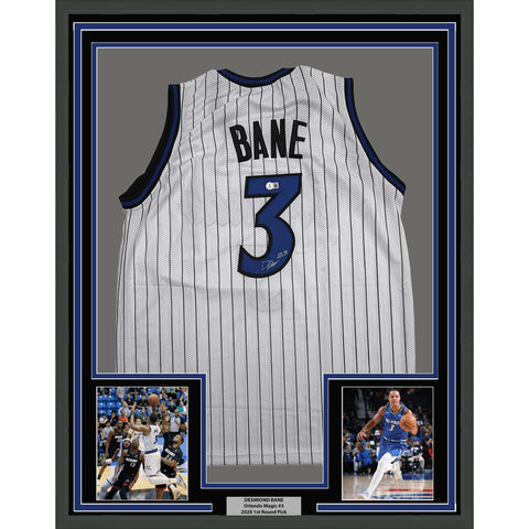 Framed Autographed Desmond Bane Orlando White Pinstripe Jersey BAS COA