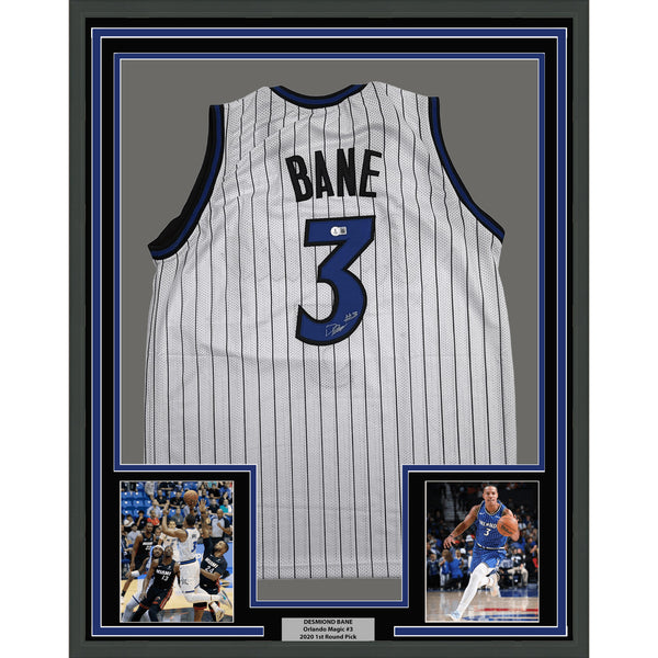 Framed Autographed Desmond Bane Orlando White Pinstripe Jersey BAS COA