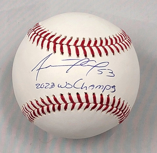 Adolis Garcia Autographed Texas Rangers MLB Baseball W/ 2023 WS Champs Beckett