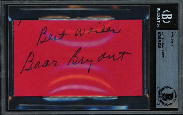 Paul Bear Bryant Autographed 3x5 Cut Signature Alabama Best Wishes Beckett