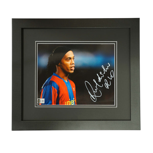 Ronaldinho Signed Barcelona Soccer Print In Frame 12'' x 14'' with Beckett COA