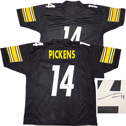 PITTSBURGH STEELERS GEORGE PICKENS AUTOGRAPHED BLACK JERSEY BECKETT QR 225903