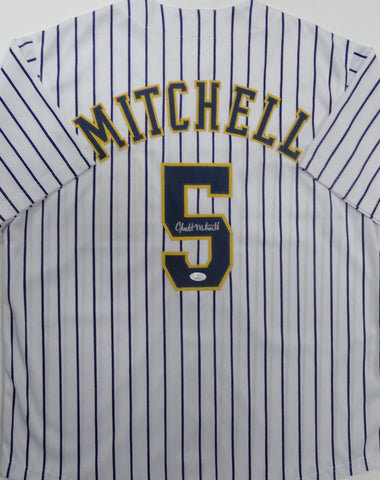 Brewers GARRETT MITCHELL Signed Custom Replica Pin Stripe Jersey AUTO - JSA