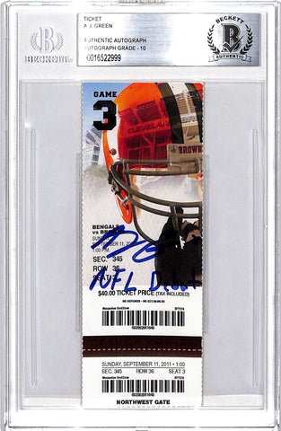 AJ Green Signed Cincinnati Bengals Ticket Stub NFL Debut Beckett 44417