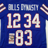 Autographed/Signed Jim Kelly Thurman Thomas Andre Reed Dynasty Jersey JSA COA