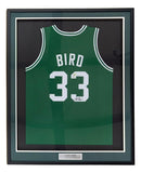 Larry Bird Boston Signed Framed Green Basketball Jersey Bird+PSA/DNA