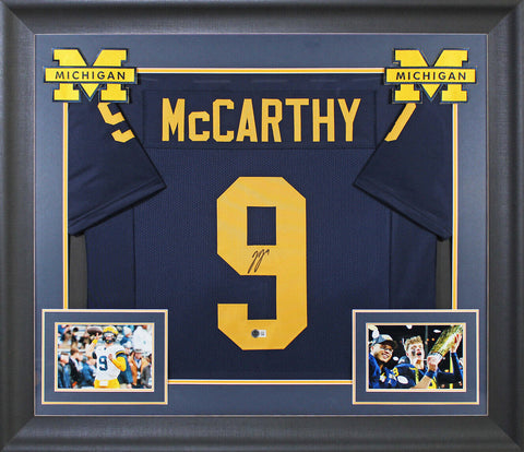 Michigan J.J. McCarthy Signed Navy Blue Pro Style Framed Jersey BAS Witnessed