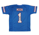 Warren Moon Signed Houston Custom Powder Blue Jersey with "HOF 06" Inscription