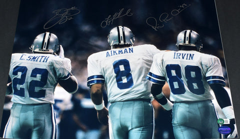 TROY AIKMAN EMMITT SMITH MICHAEL IRVIN SIGNED COWBOYS TRIPLETS 16x20 PHOTO BAS
