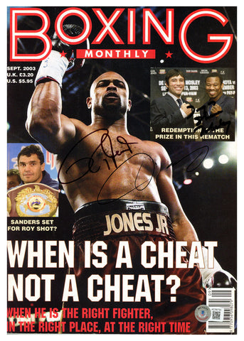 Jones Jr., De La Hoya & Mosley Autographed Boxing Monthly Magazine Beckett