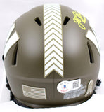 John Riggins Signed Commanders Salute to Service Speed Mini Helmet-BeckettW Holo