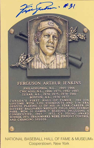 Cubs Hall of Famer FERGIE JENKINS Signed HOF Plaque Post Card AUTO