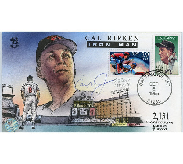 Cal Ripken Jr. Signed Baltimore Orioles Artwork 158/750 Cachet Envelope